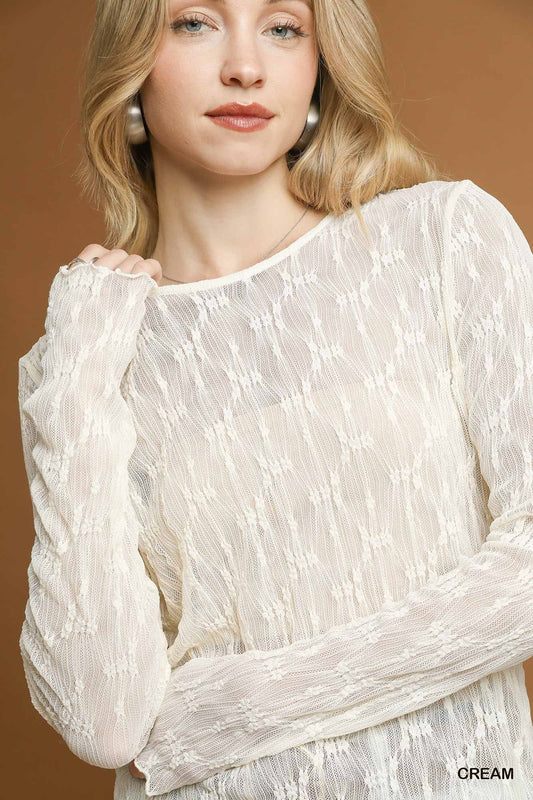 UMGEE Lace Mesh Fitted Top Ivory