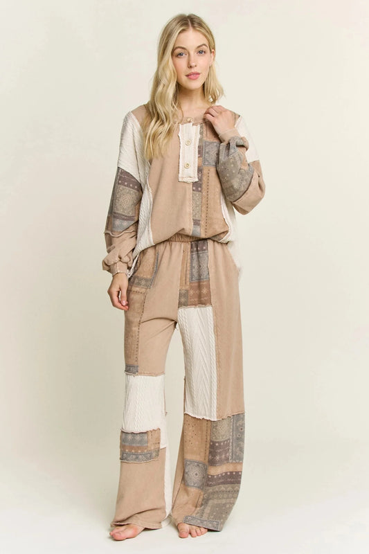 J. HER Mineral Washed Bandana Patchwork Set Latte