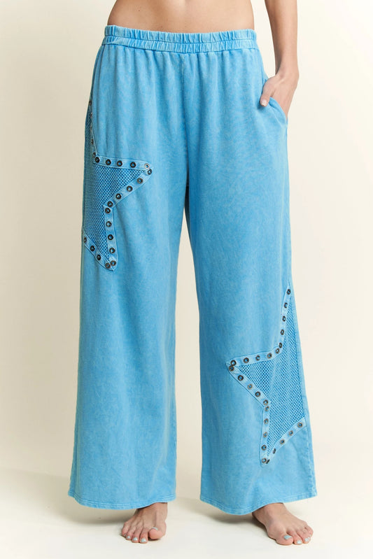 J. HER Mineral Washed Mesh Star Pants Ocean Blue