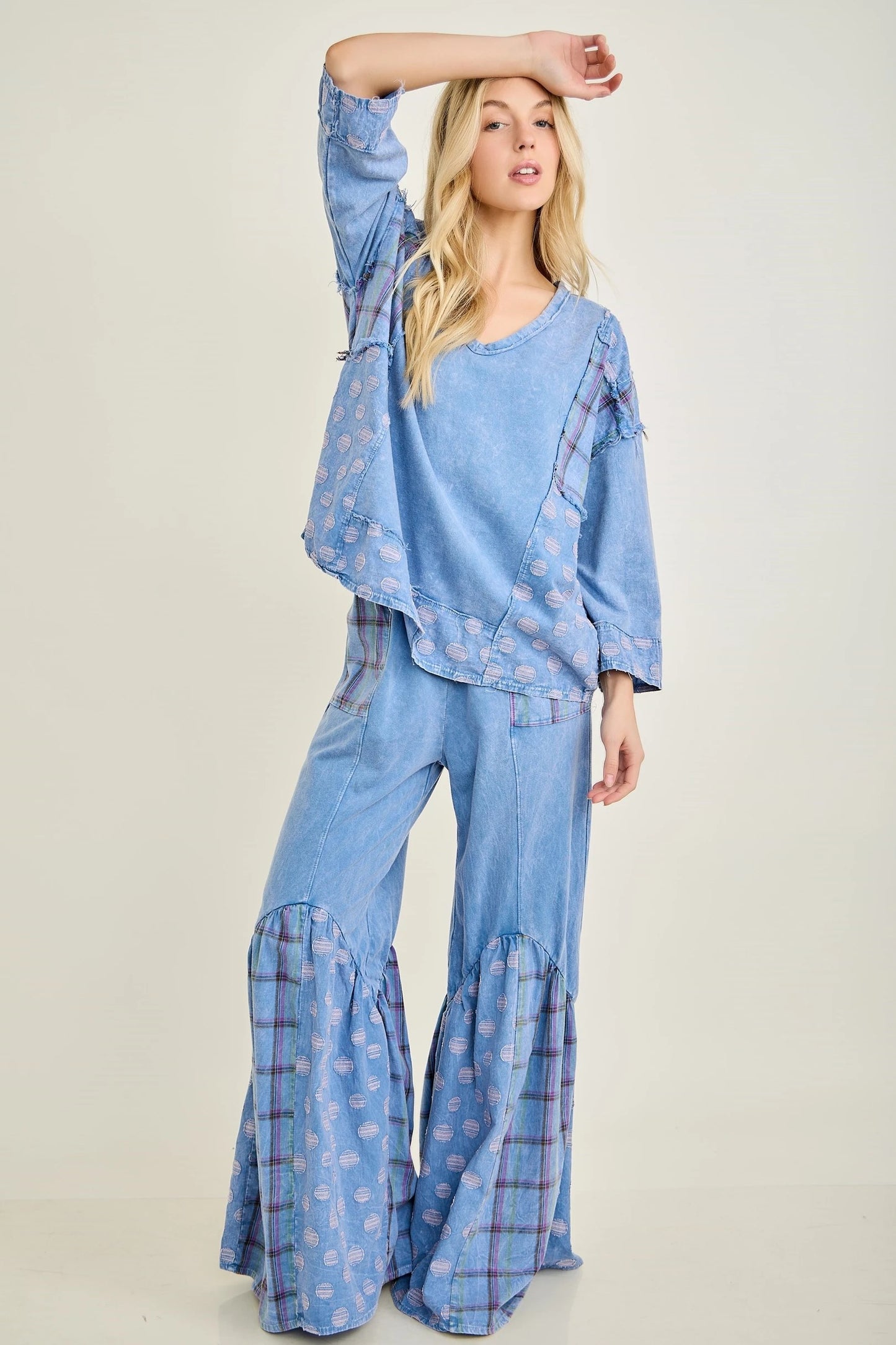 J Her Denim Blue Plaid Dot Set