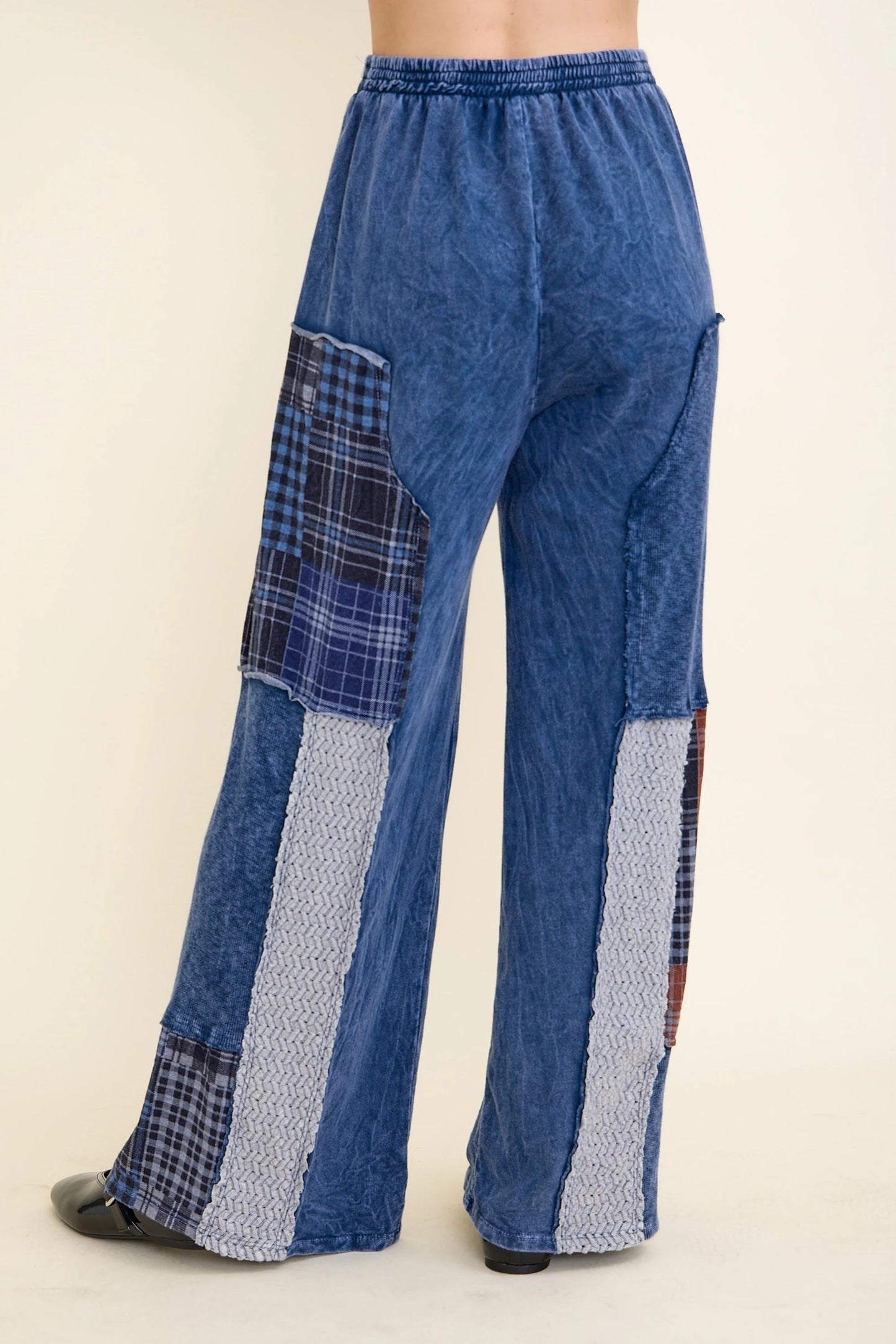 J HER Mineral Washed Plaid Patched Doily Pants Navy