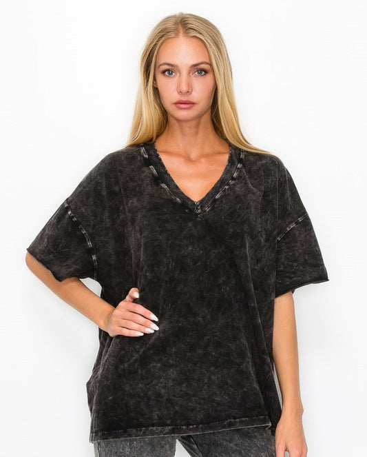J HER Ash Black Basic V-Neck Top