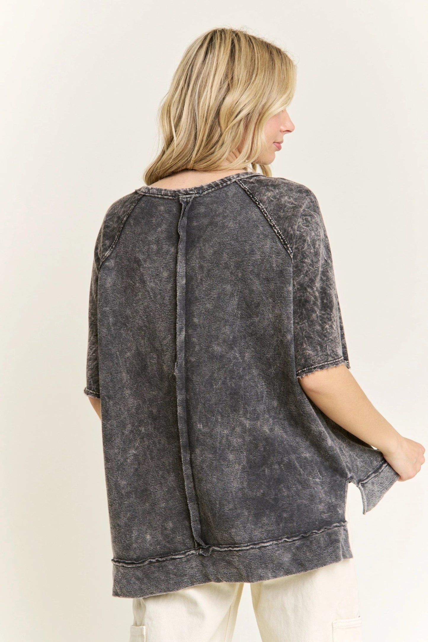 J. HER Mineral Wash Henry Neck Shirt Ashed Black