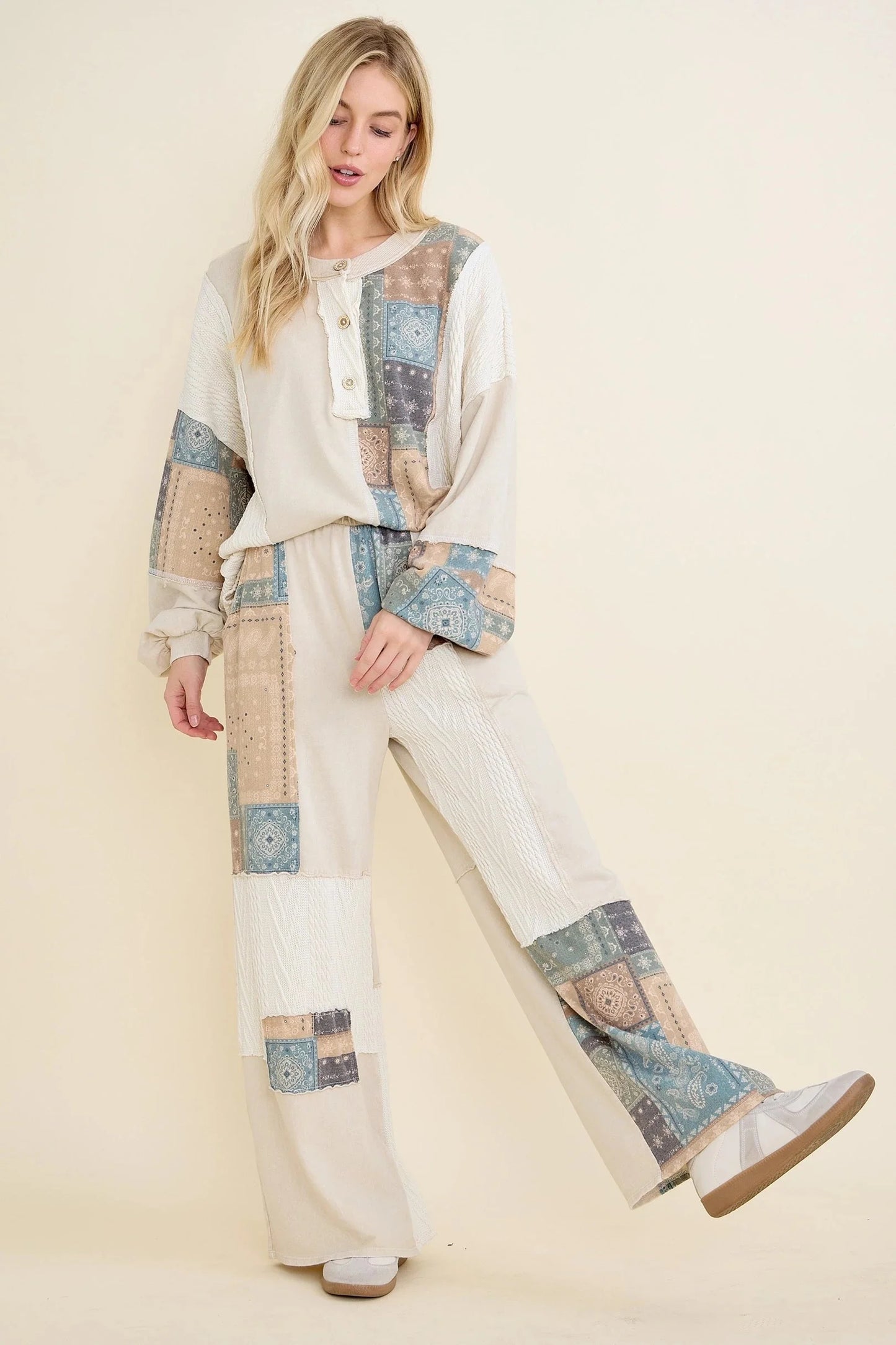 J. HER Mineral Washed Bandana Patchwork Set Natural