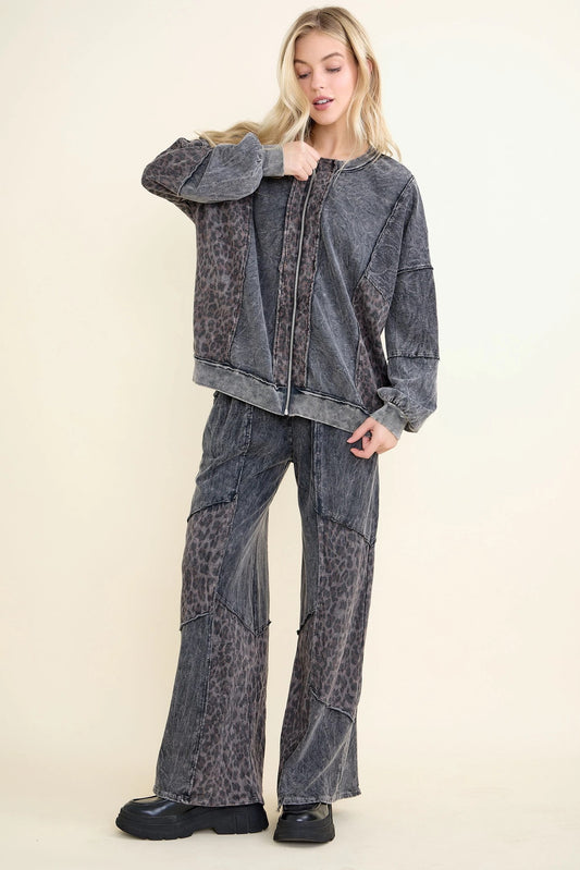 J Her Mineral Washed Leopard Set Ashed Black