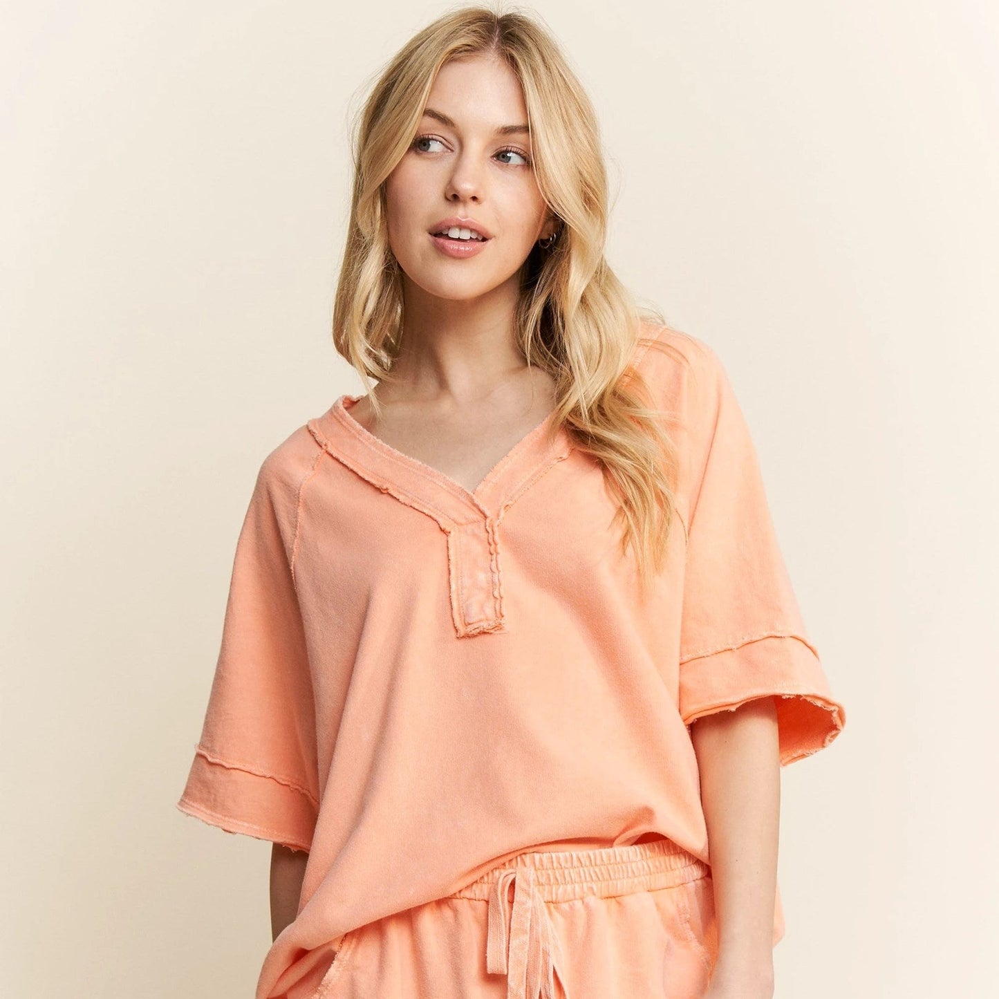 J HER Papaya V Neck Top