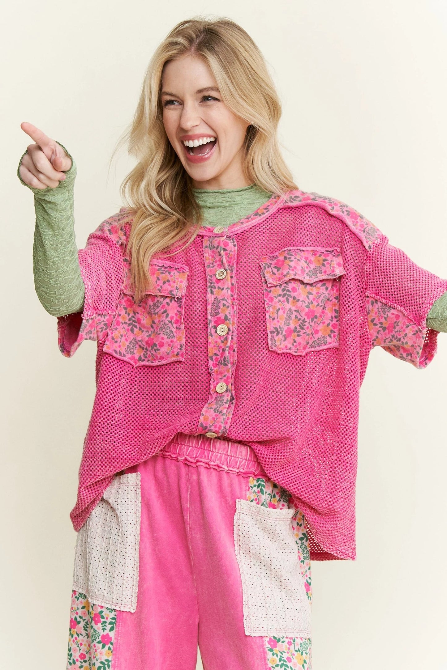 J Her Hot Pink Mesh Floral Set