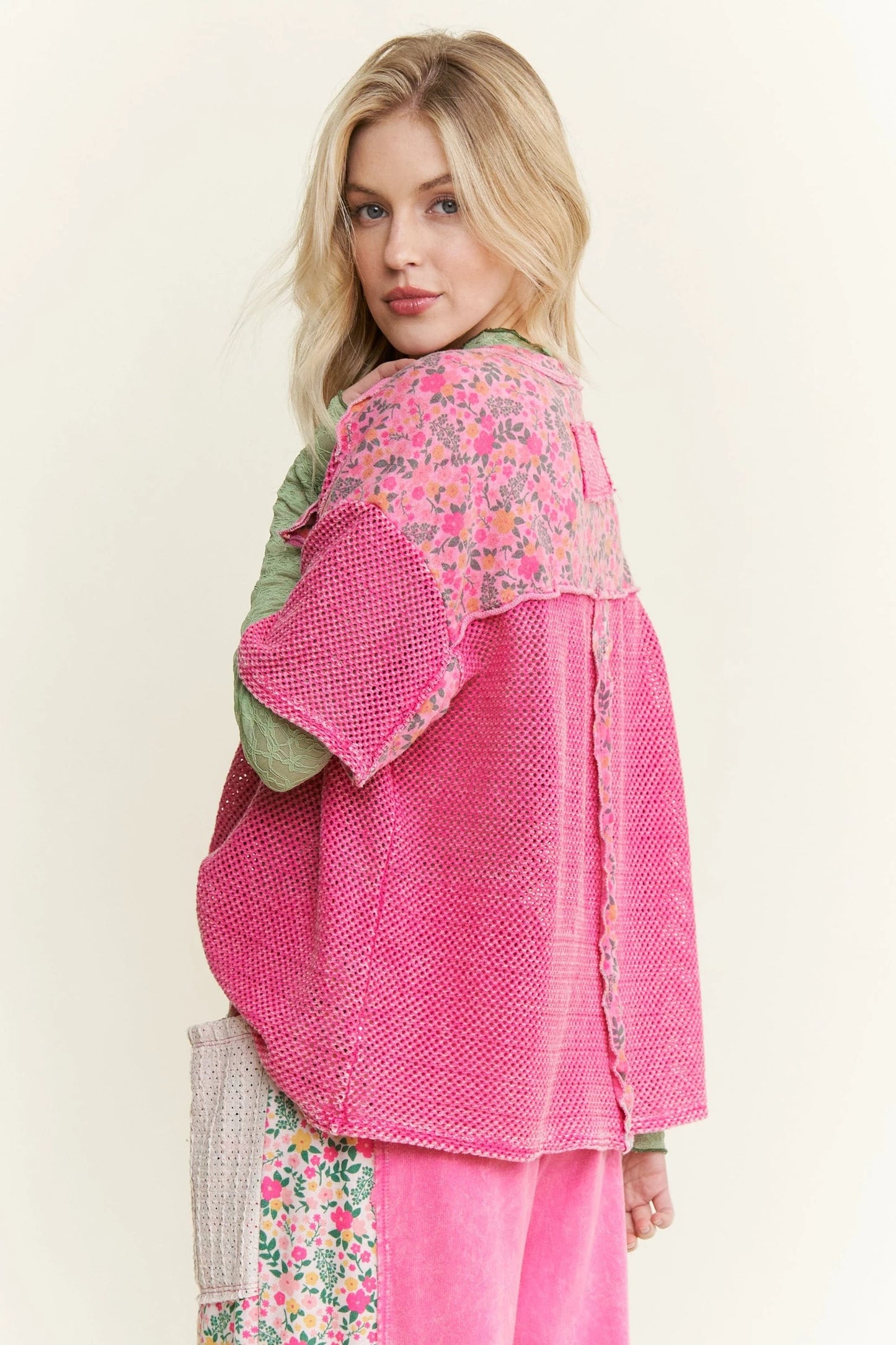 J Her Hot Pink Mesh Floral Set