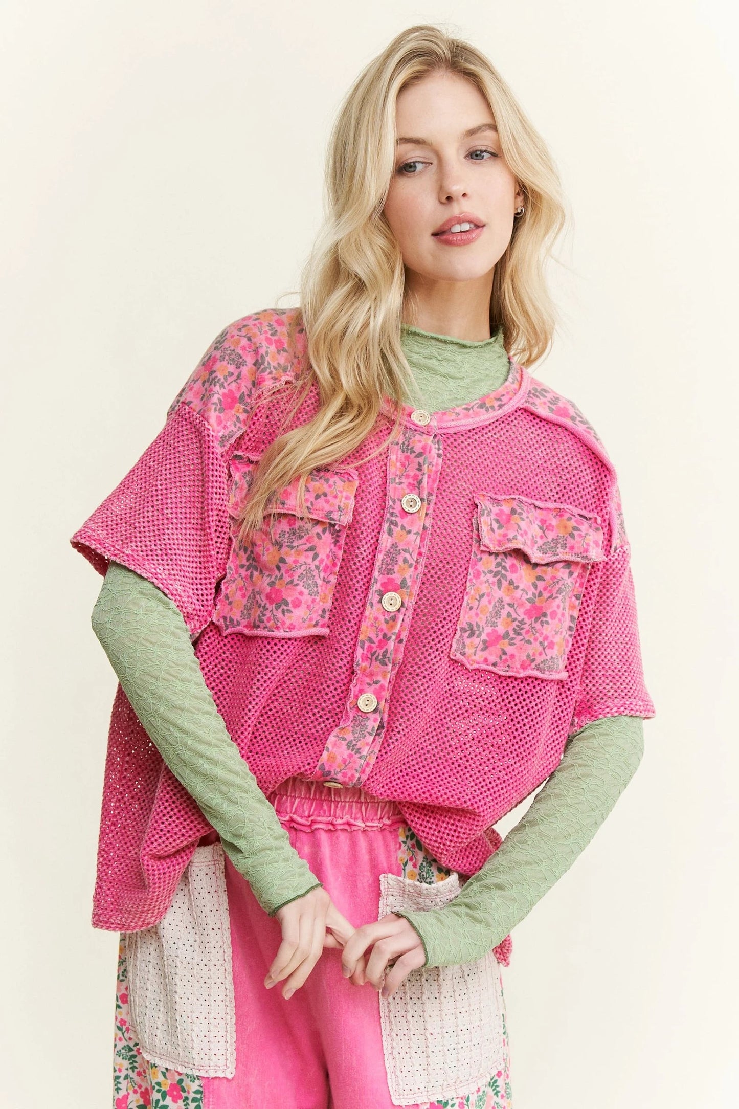 J Her Hot Pink Mesh Floral Set
