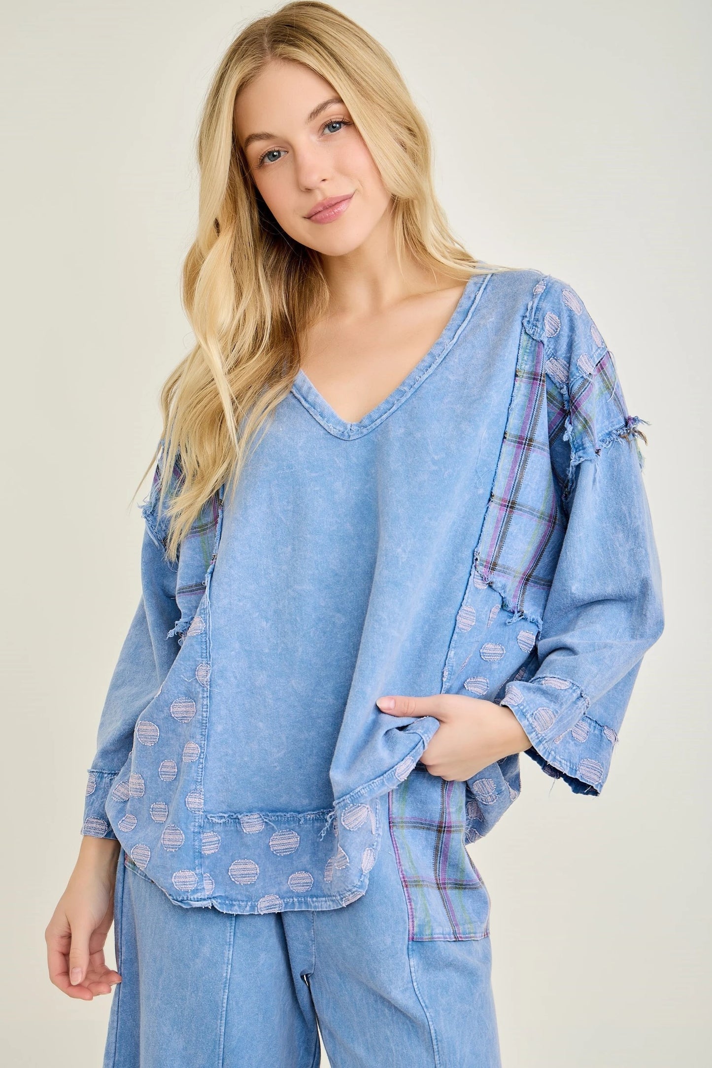 J Her Denim Blue Plaid Dot Set