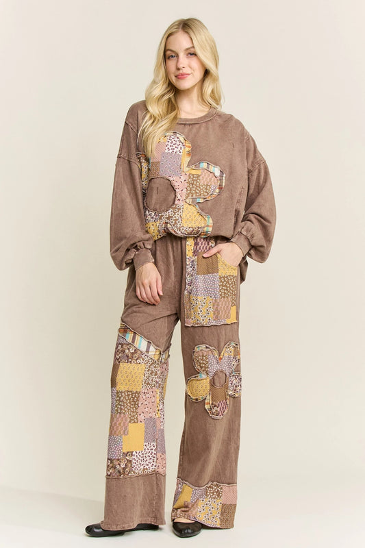 J. HER Mineral Washed Boho Patch Daisy Set Denim Chocolate