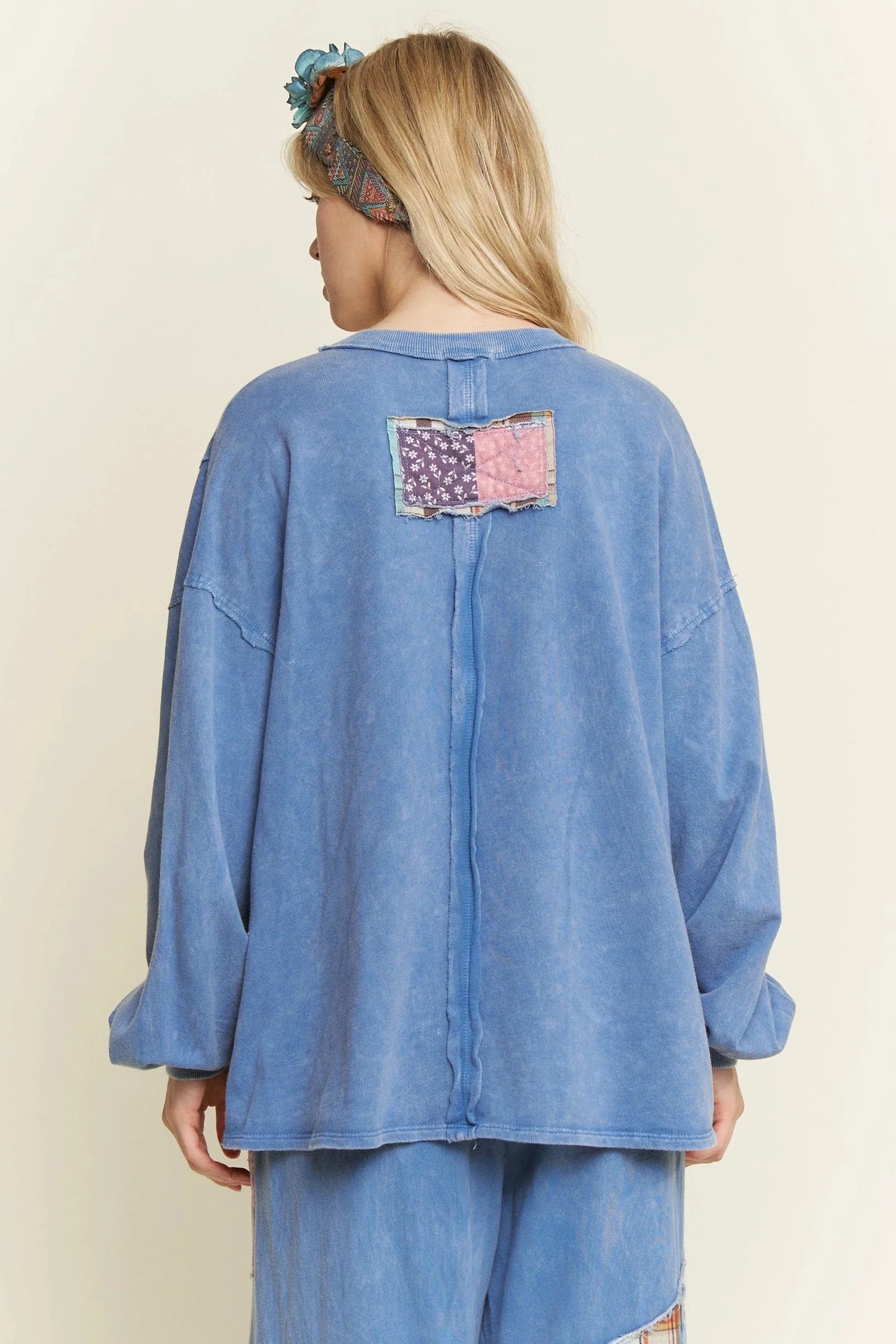 J. HER Mineral Washed Boho Patch Daisy Set Denim Blue
