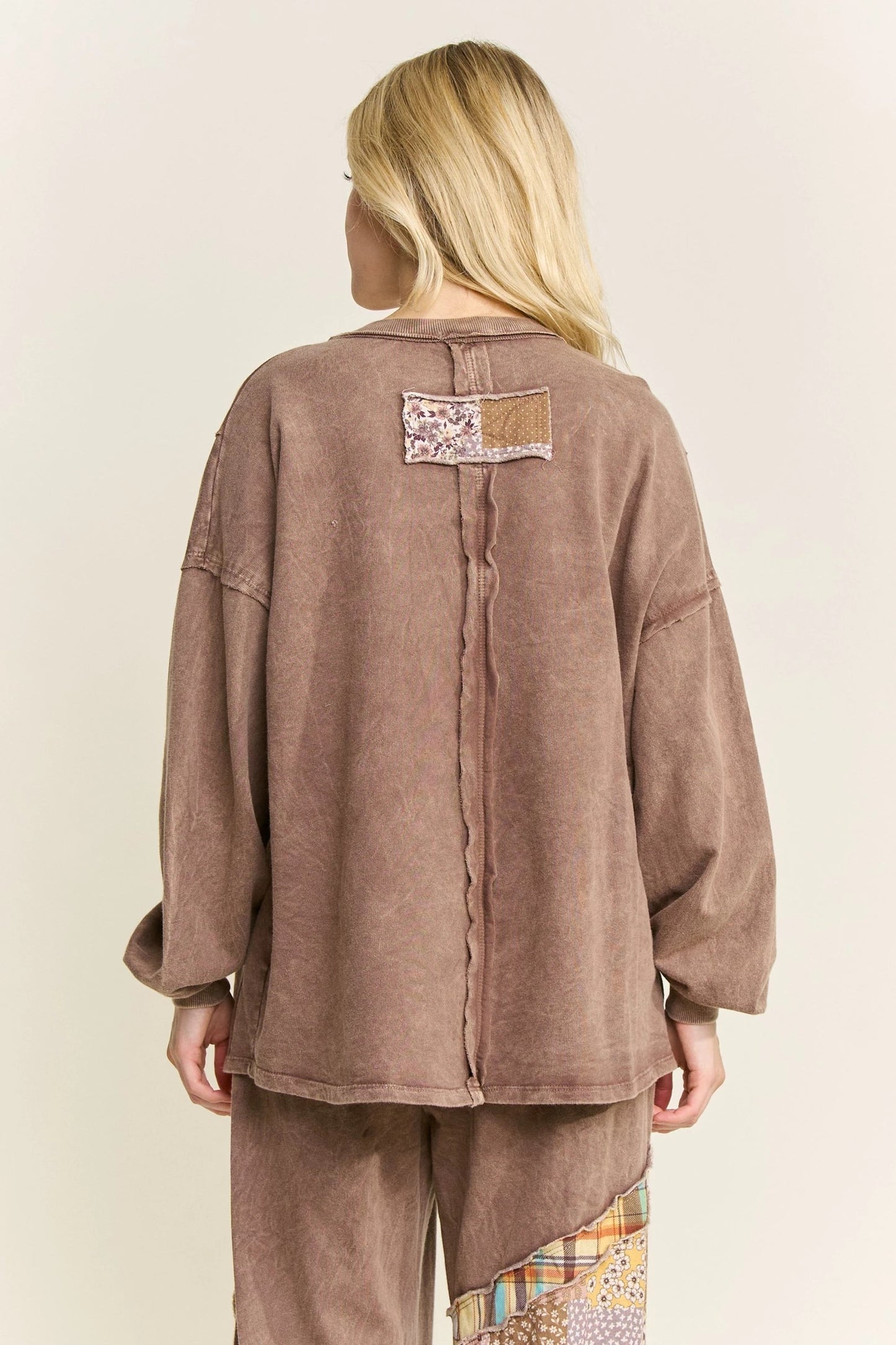 J. HER Mineral Washed Boho Patch Daisy Set Denim Chocolate