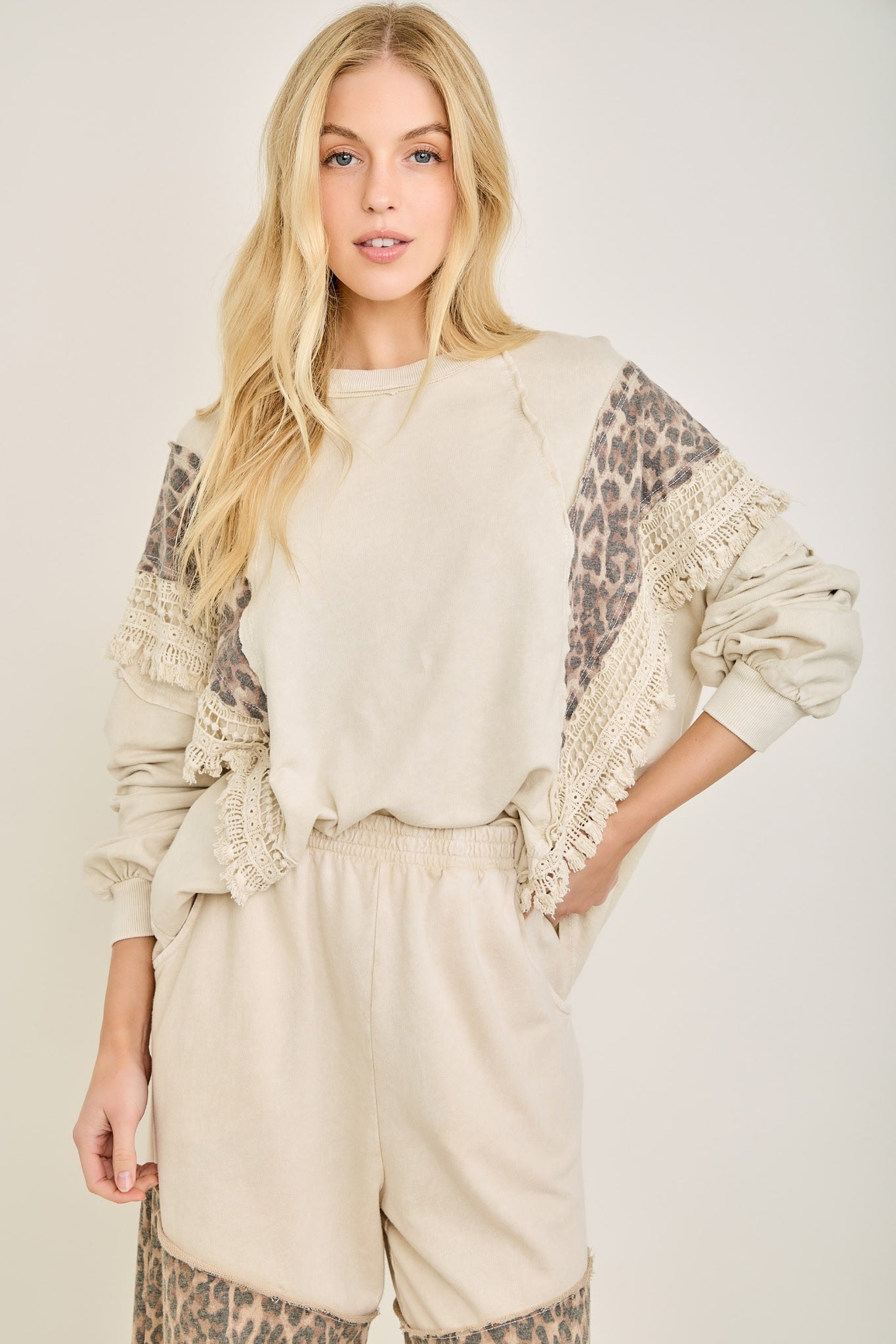 J HER Leopard Natural with Crochet Lace Set