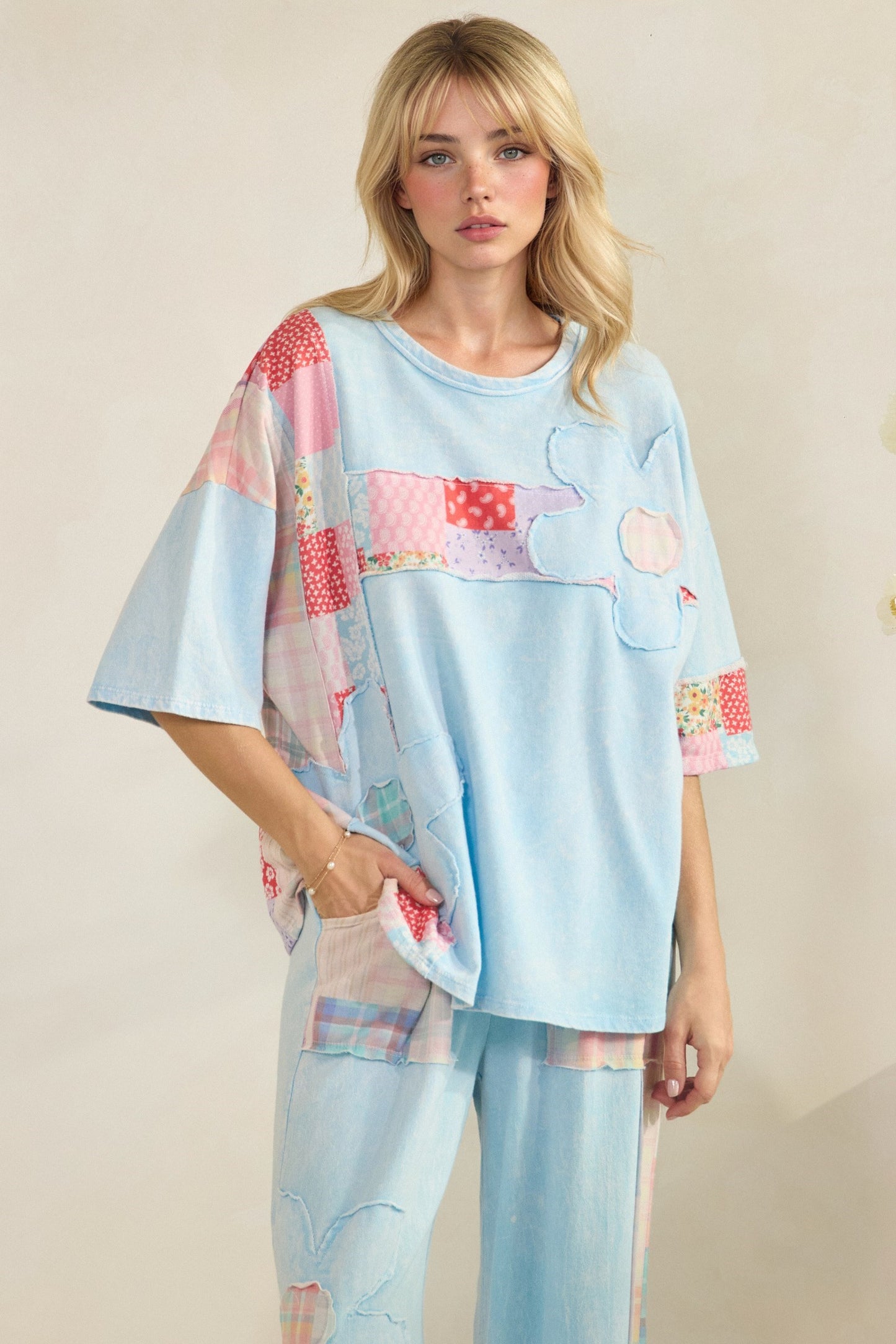 J Her Baby Blue Flower Patchwork Set