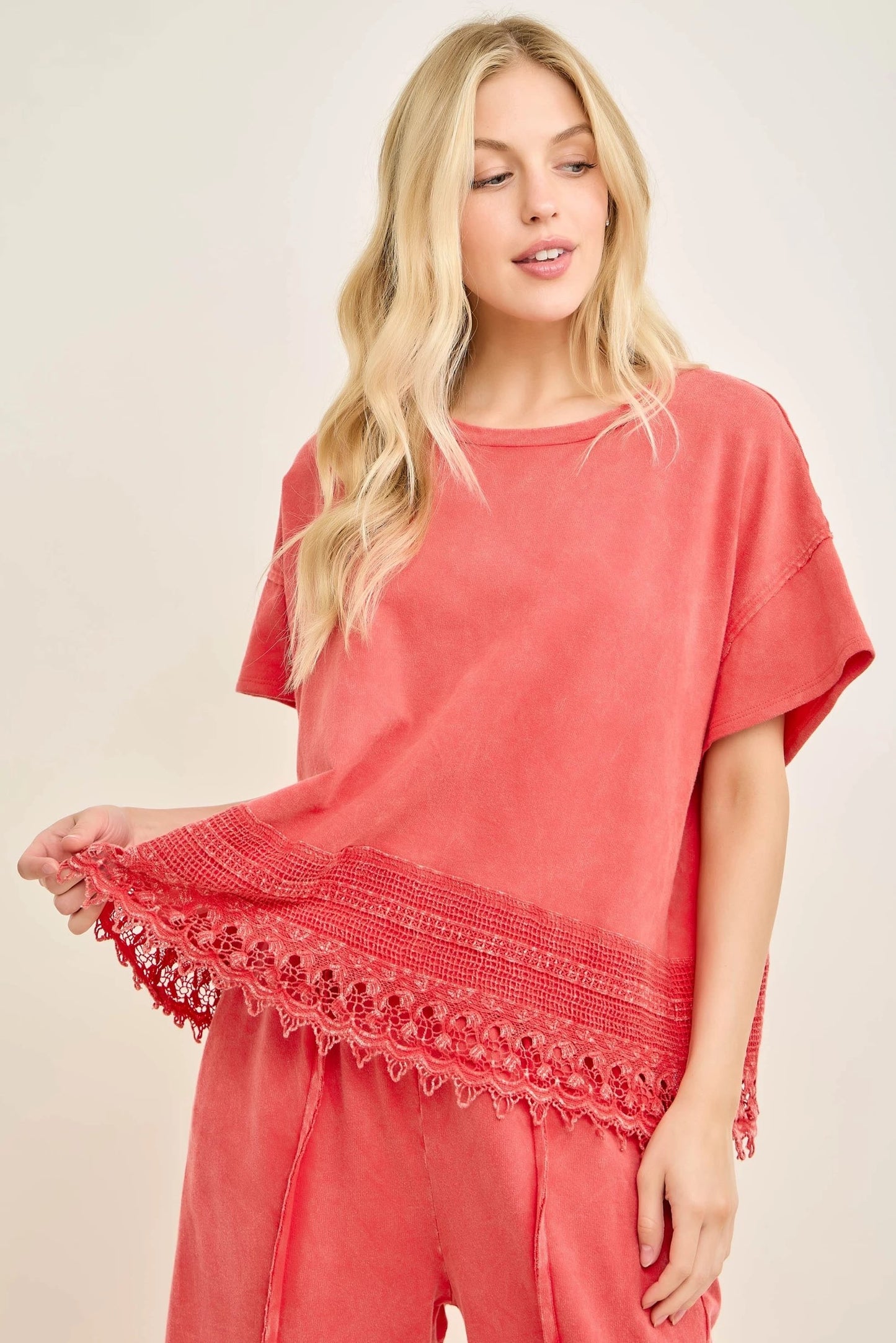 J HER Red Lace Cropped Set
