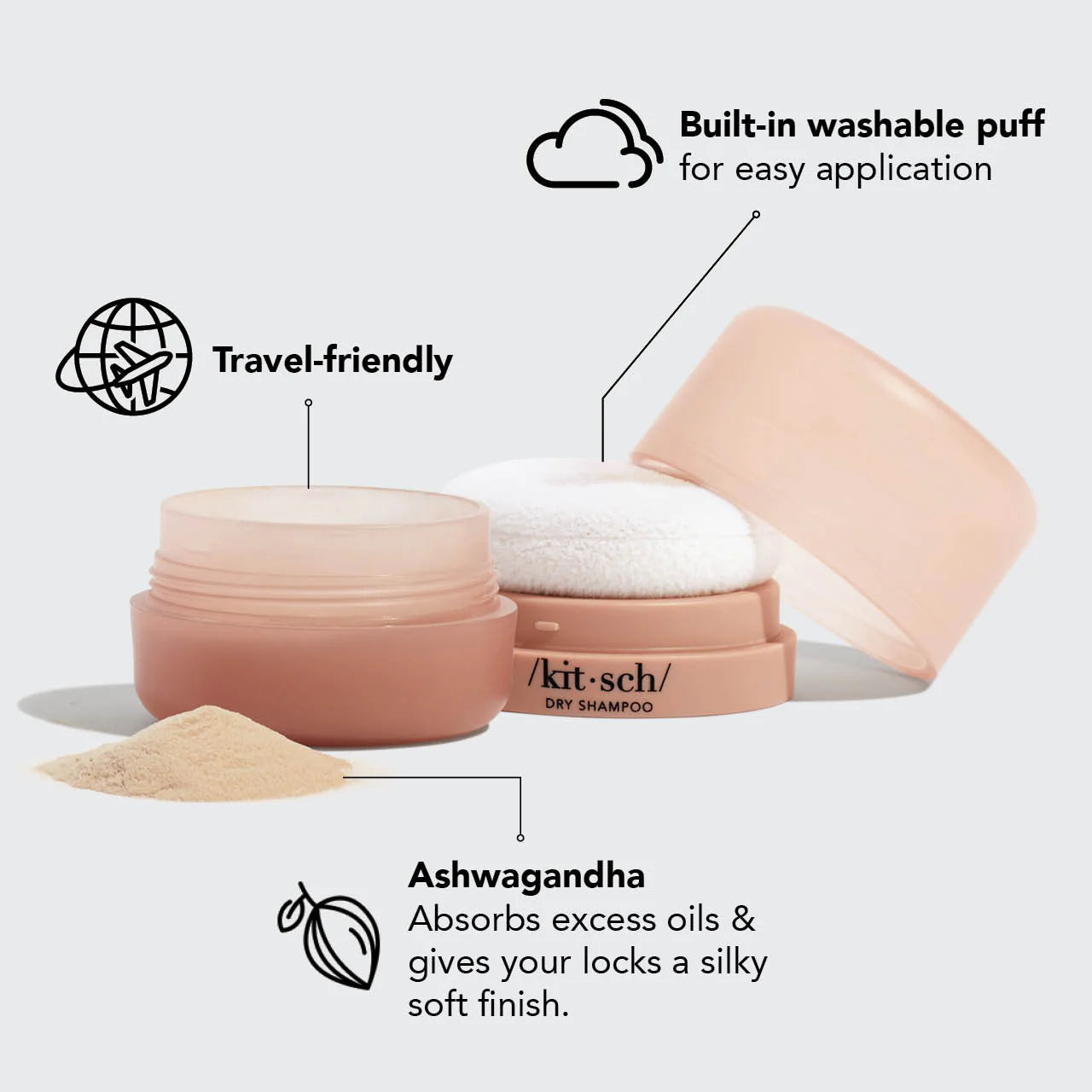 KITSCH Light Volumizing Rice Protein Dry Shampoo with Puff