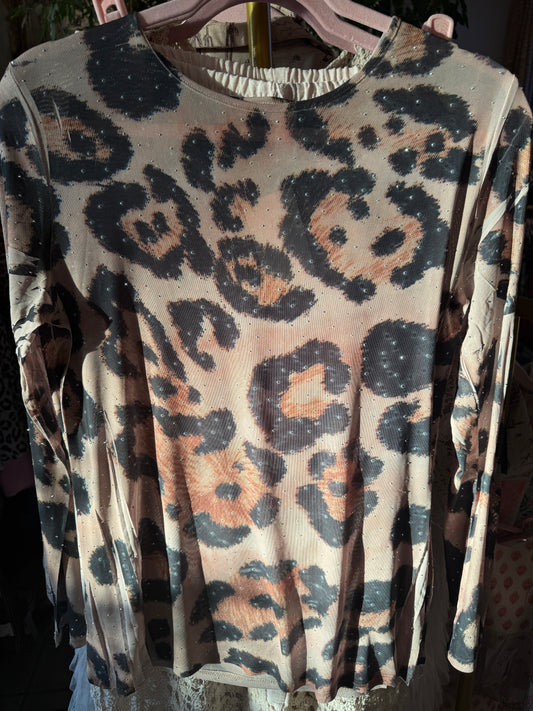 ORIGAMI Leopard Sparkly Mesh Top