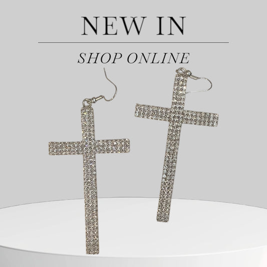 Silver Stainless Steel and Crystal Cross 3inch