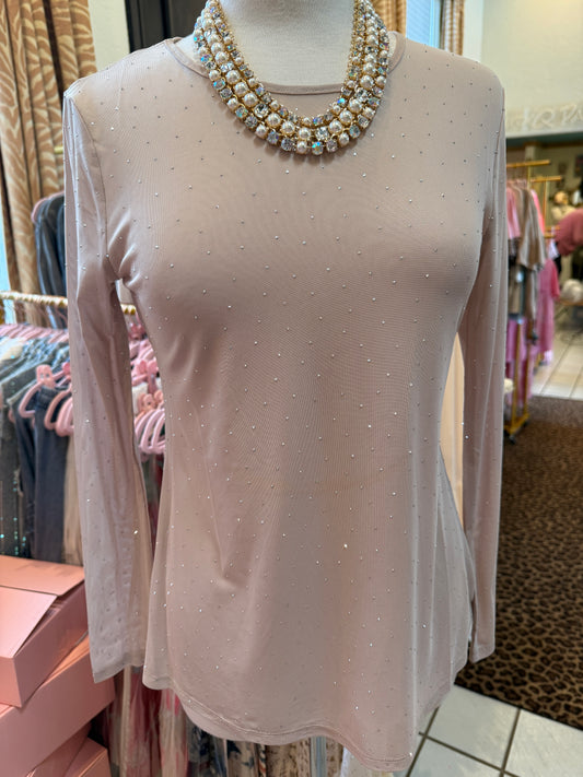 ORIGAMI Taupe Sparkly Mesh Top