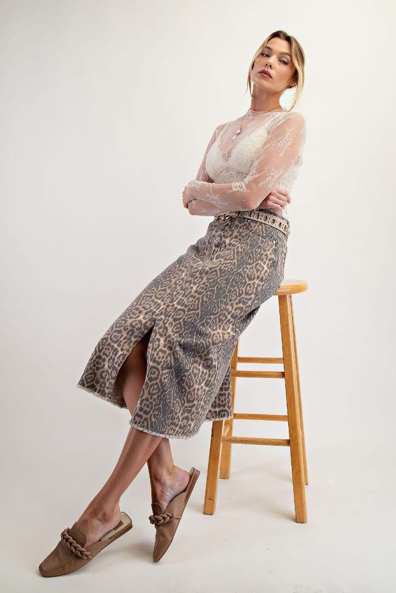 EASEL Animal Printed Twill Skirt Camel