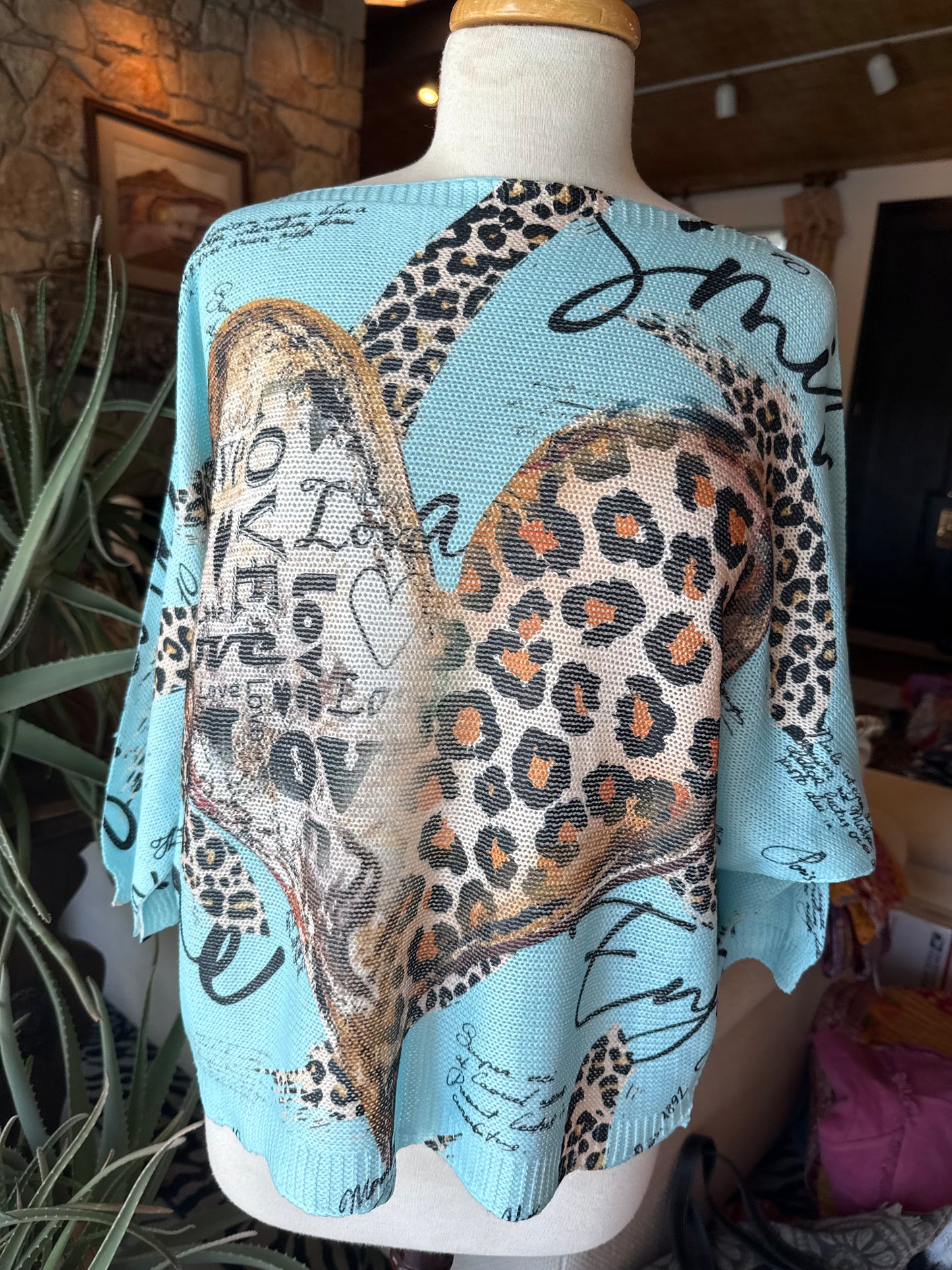 Cento Turquoise Leopard Heart Top