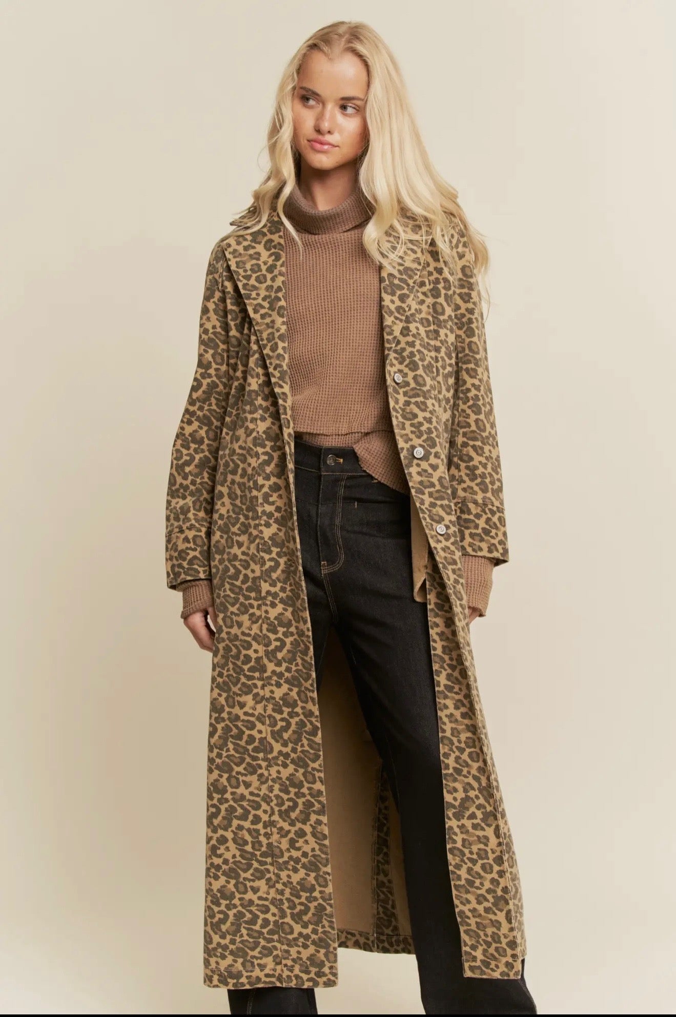 DANI n DAVI Soft Denim Washed Leopard Duster