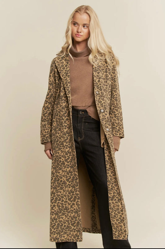 DANI n DAVI Soft Denim Washed Leopard Duster