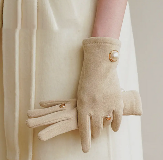 Beige Gloves with Charm Details