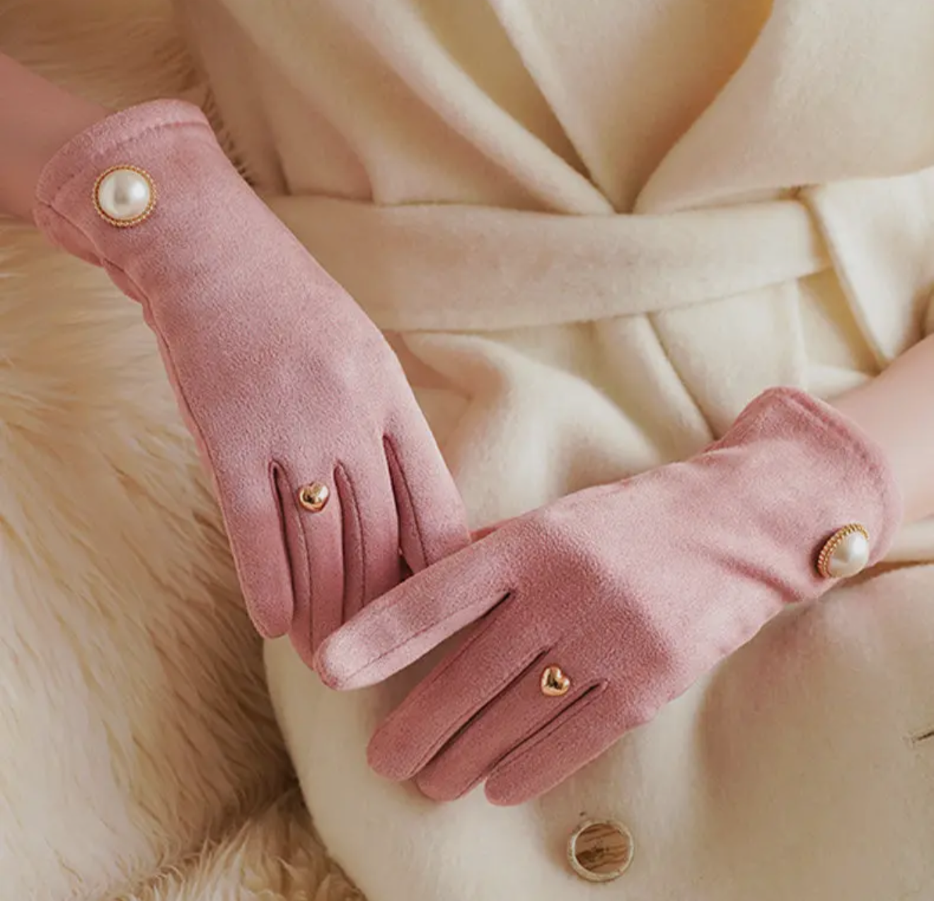 Pink Gloves with Charm Details