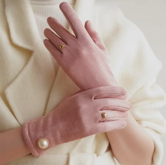 Pink Gloves with Charm Details
