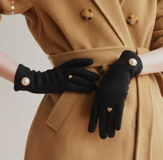 Black Gloves with Charm Details