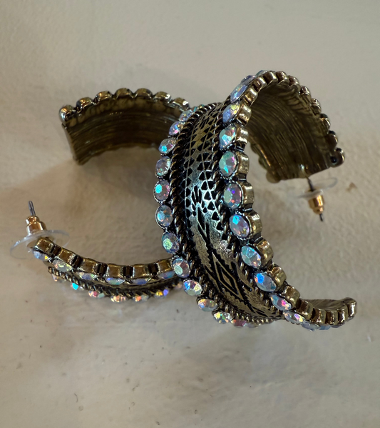 Western Inspired AB Stone Etched Hoop