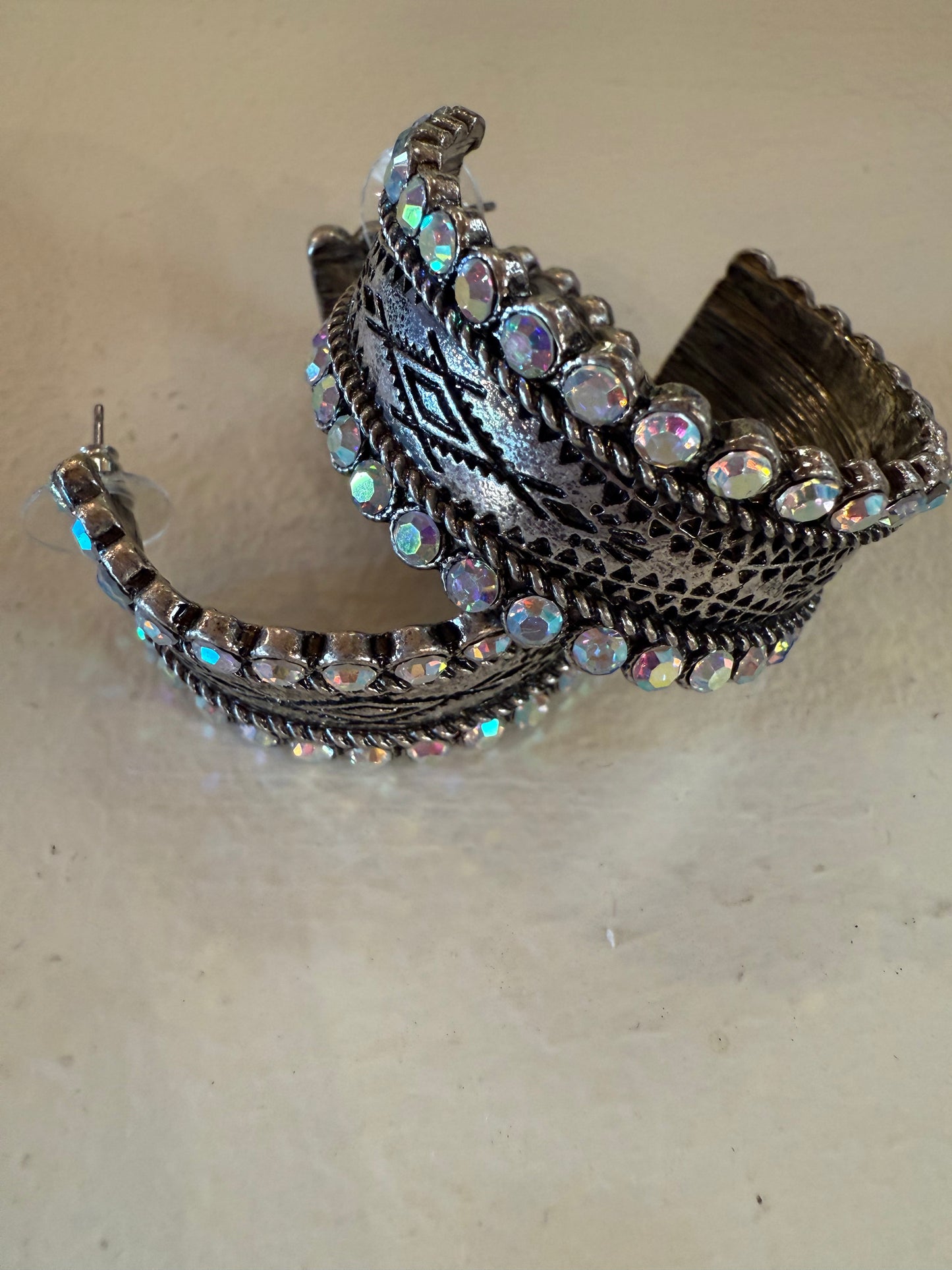 Western Inspired AB Stone Etched Hoop