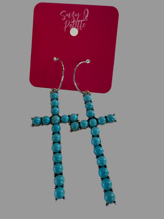 Inspired Turquoise Cross Earrings