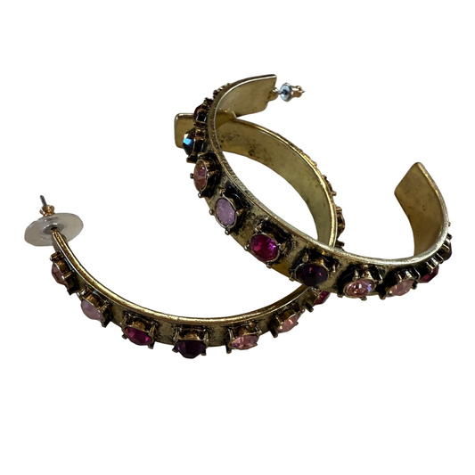 ALICE Multi Pink Stone Burnished Gold Hoop Earrings