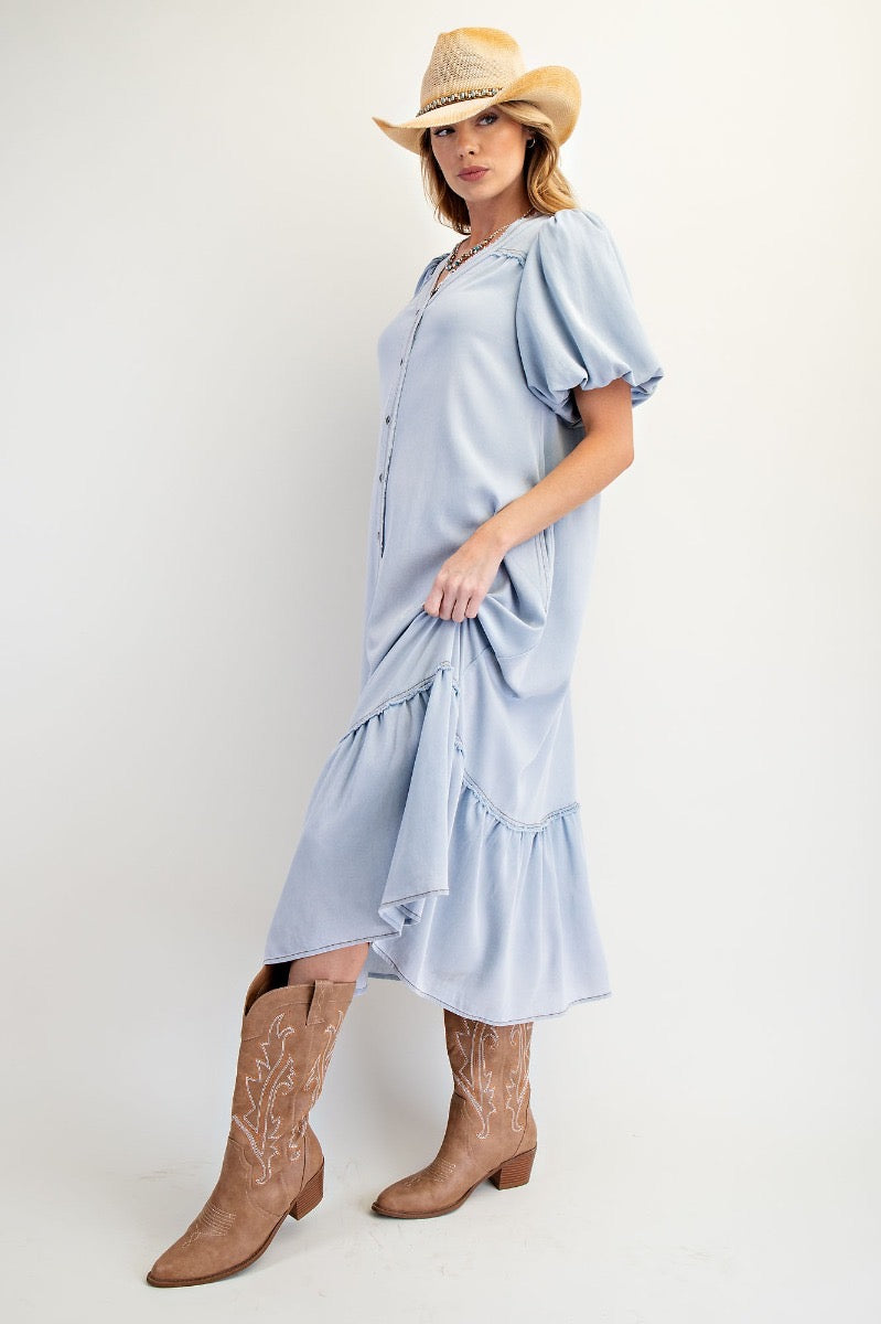 EASEL Button Down Poly Knit Washed Maxi Dress