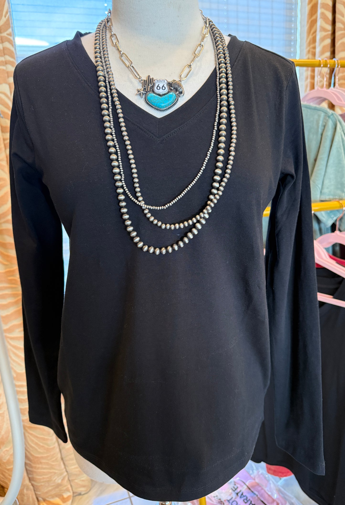 Black Long Sleeve V-Neck Top