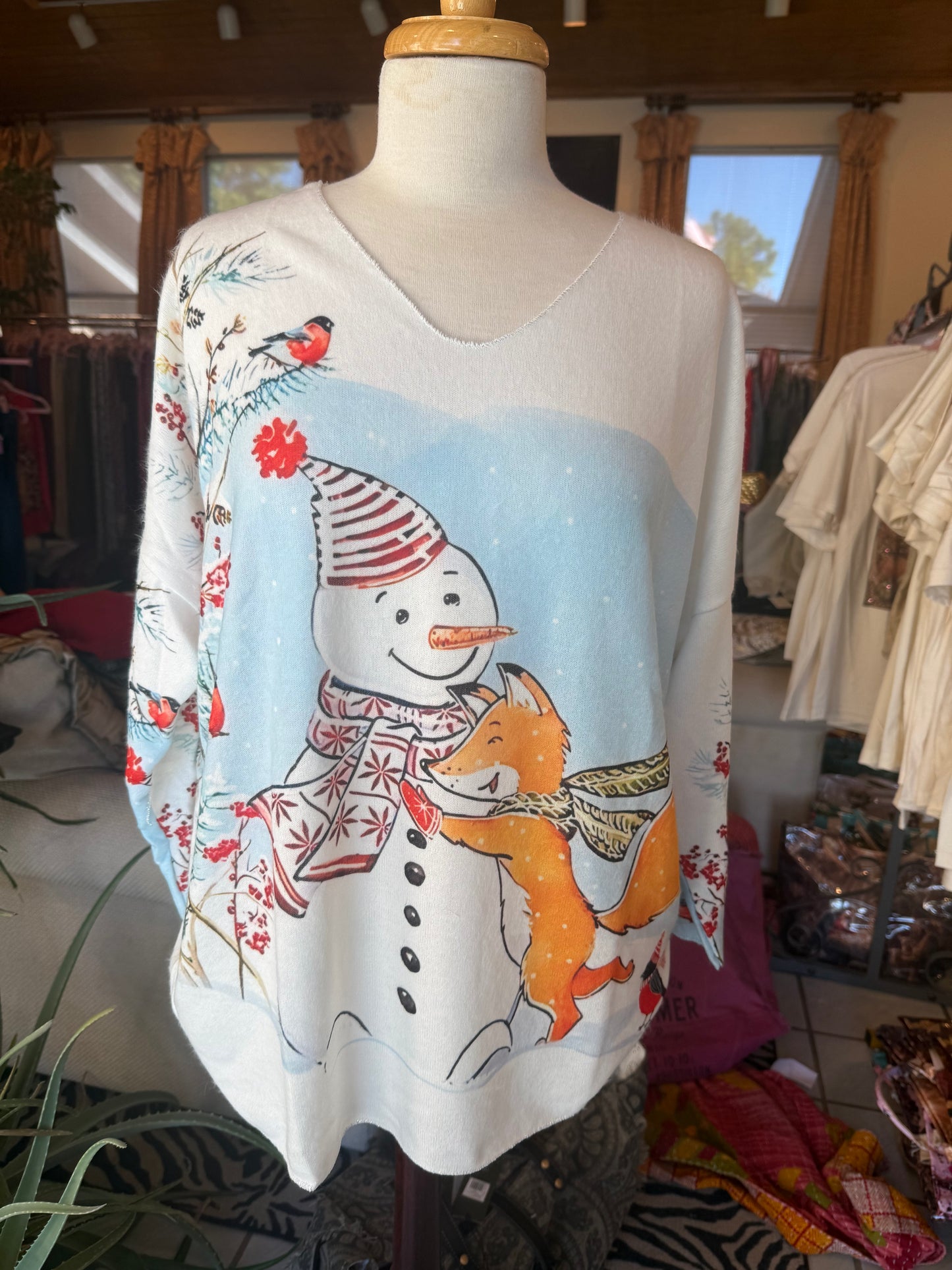 LOOWIE Italian Cozy White Snowman Christmas Sweater