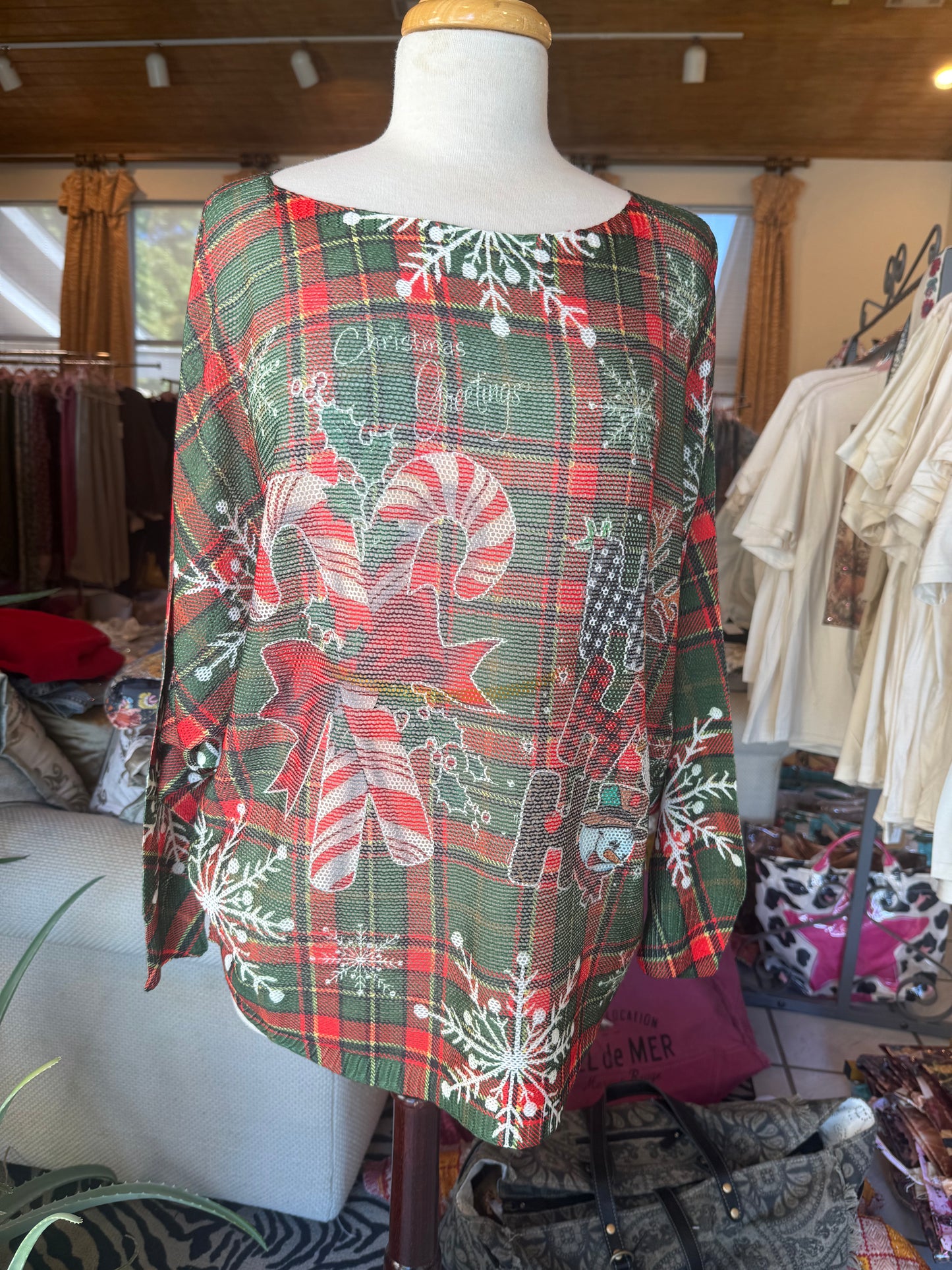LOOWIE Candy Cane Knit Printed Sweater