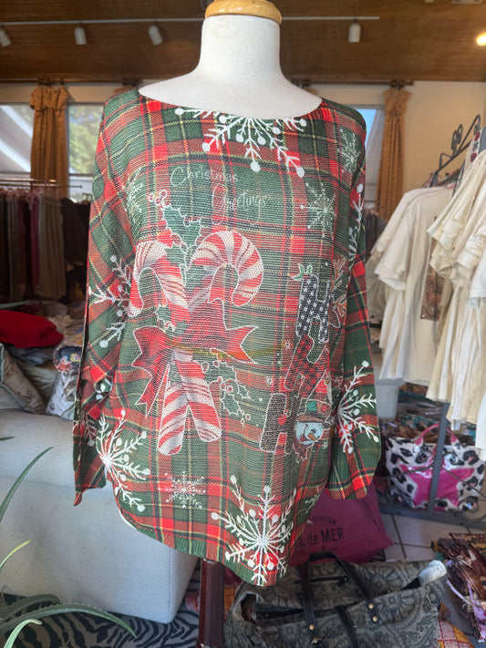 LOOWIE Candy Cane Knit Printed Sweater