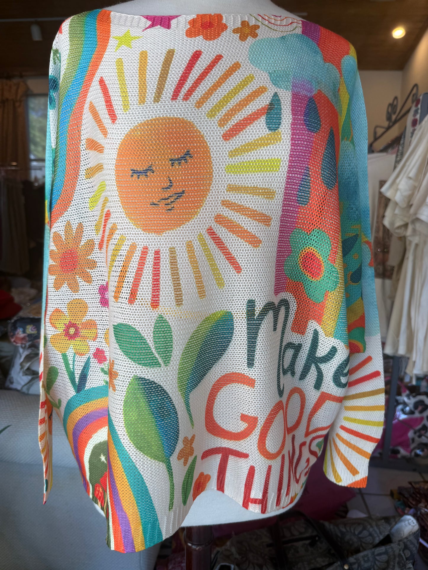 Loowie Yellow Sunshine V-Neck Knit Printed Sweater