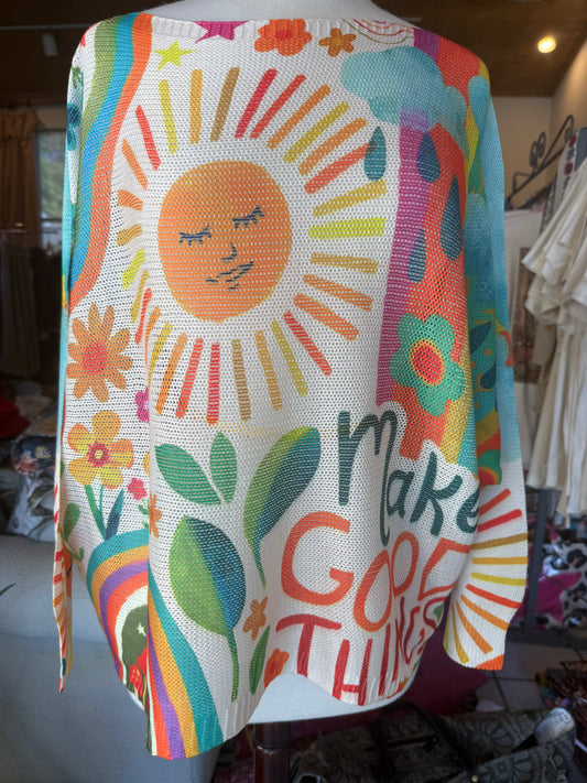 Loowie Yellow Sunshine V-Neck Knit Printed Sweater