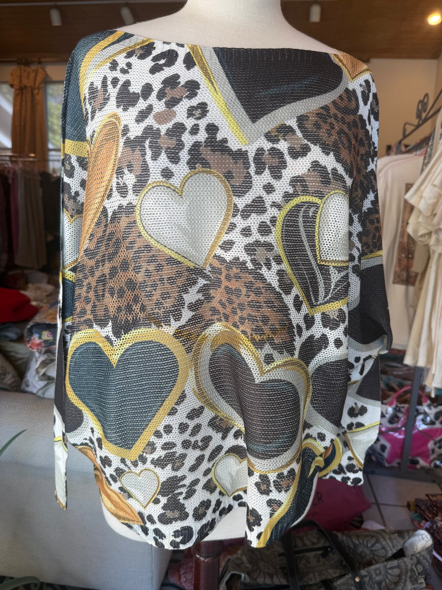 LOOWIE Leopard Black Heart Printed Knitted Sweater