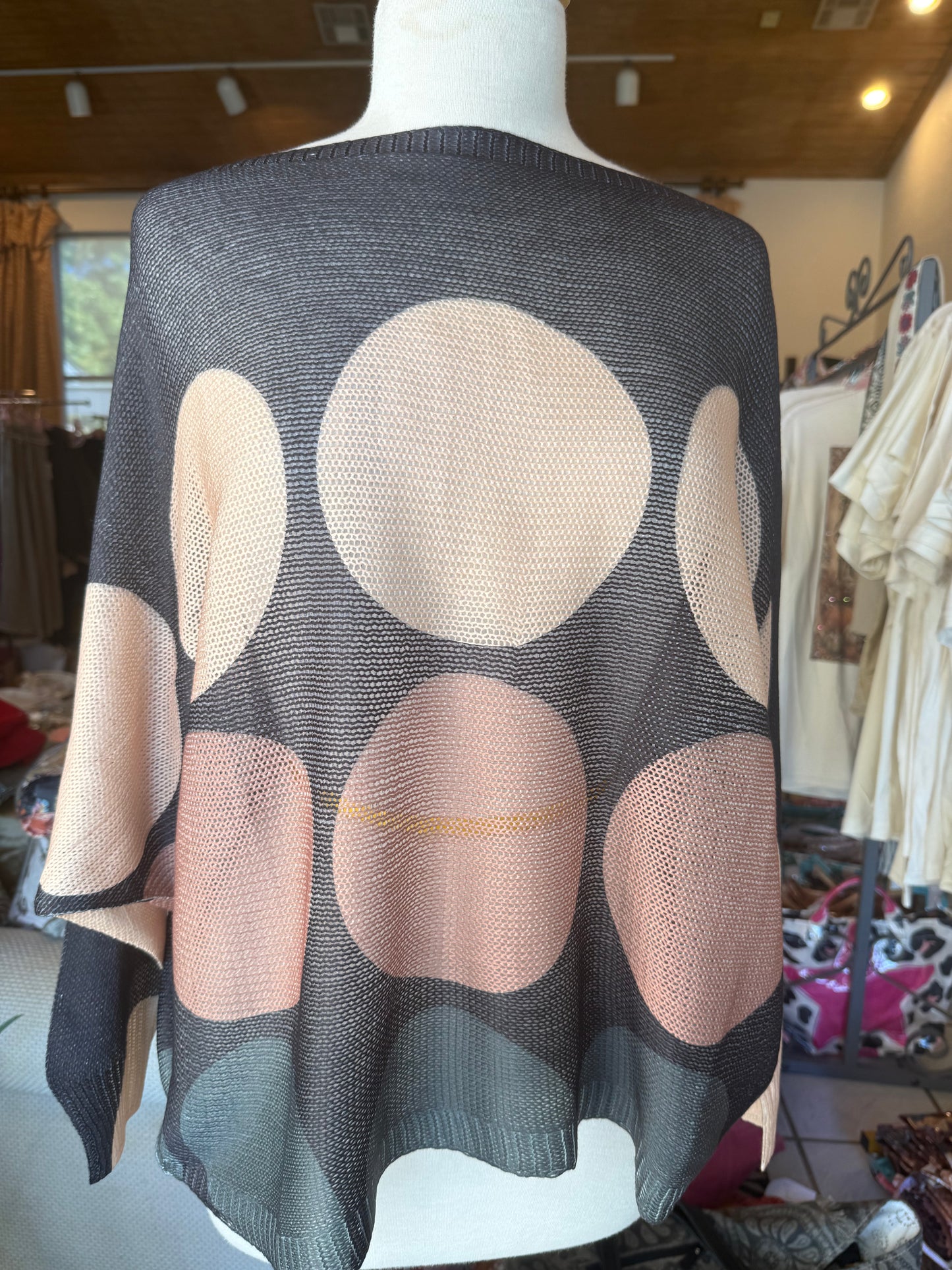 LOOWIE Italian Os Black Bold Polka Dot Knit Sweater