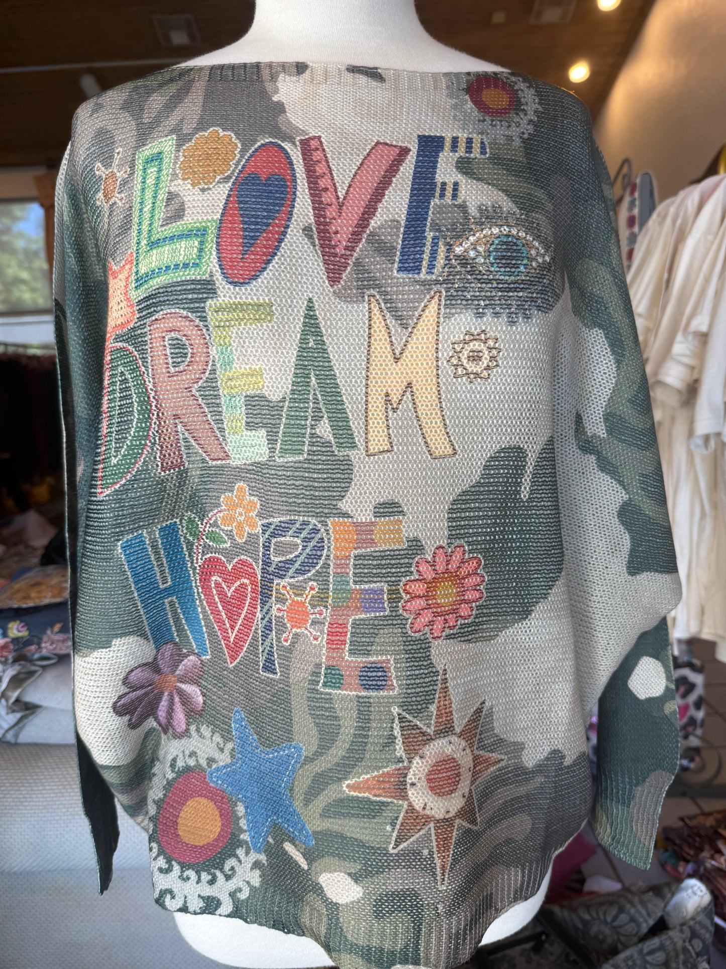 LOOWIE Love Hope Dream Knit Printed Sweater