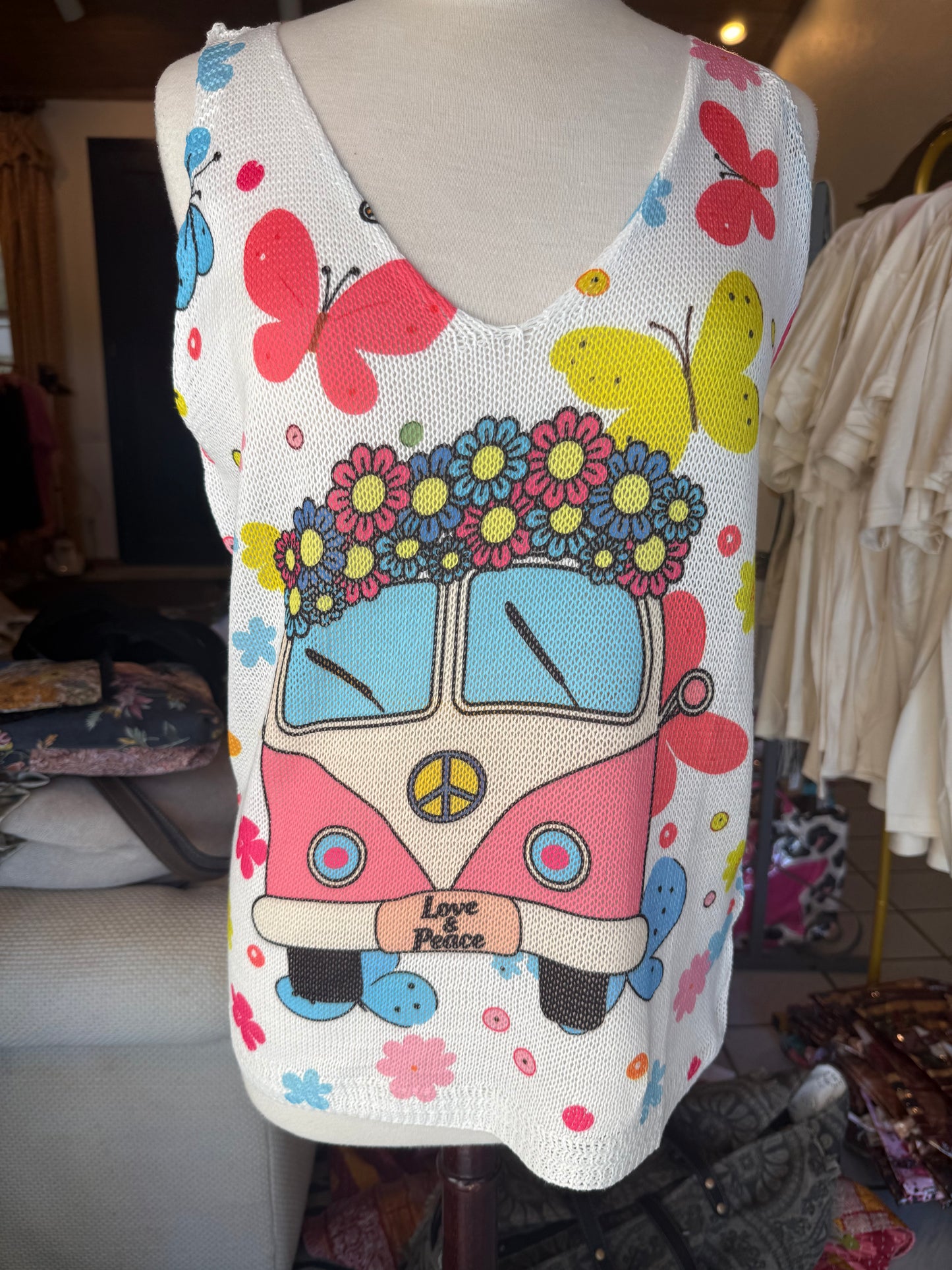 LOOWIE Pink Van Knit Printed Sleeveless Sweater