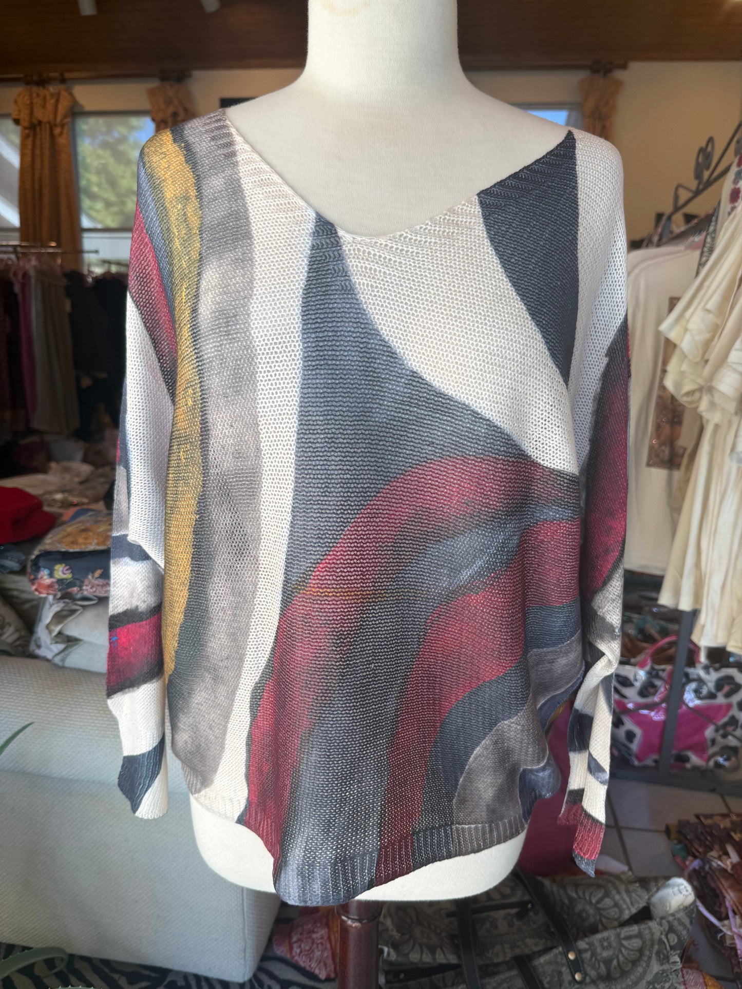CENTO Abstract Burgundy Top