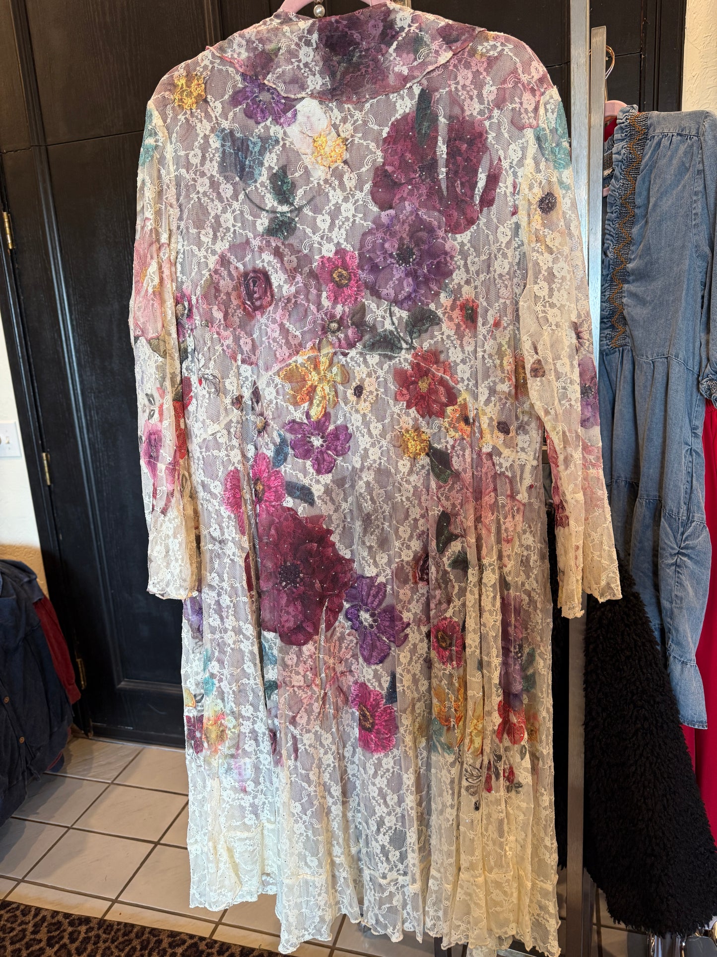 ORIGAMI Purple Fl Lace Cardigan