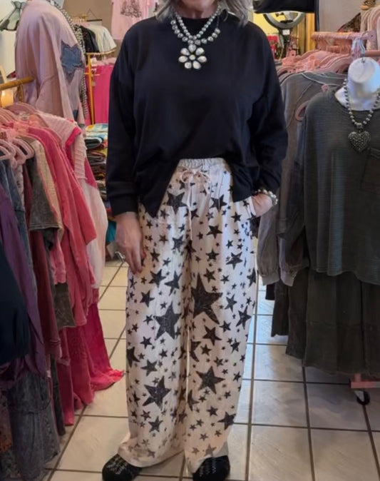 ORIGAMI Relaxed Lace Patchwork Pants with Elastic Drawstring P Star